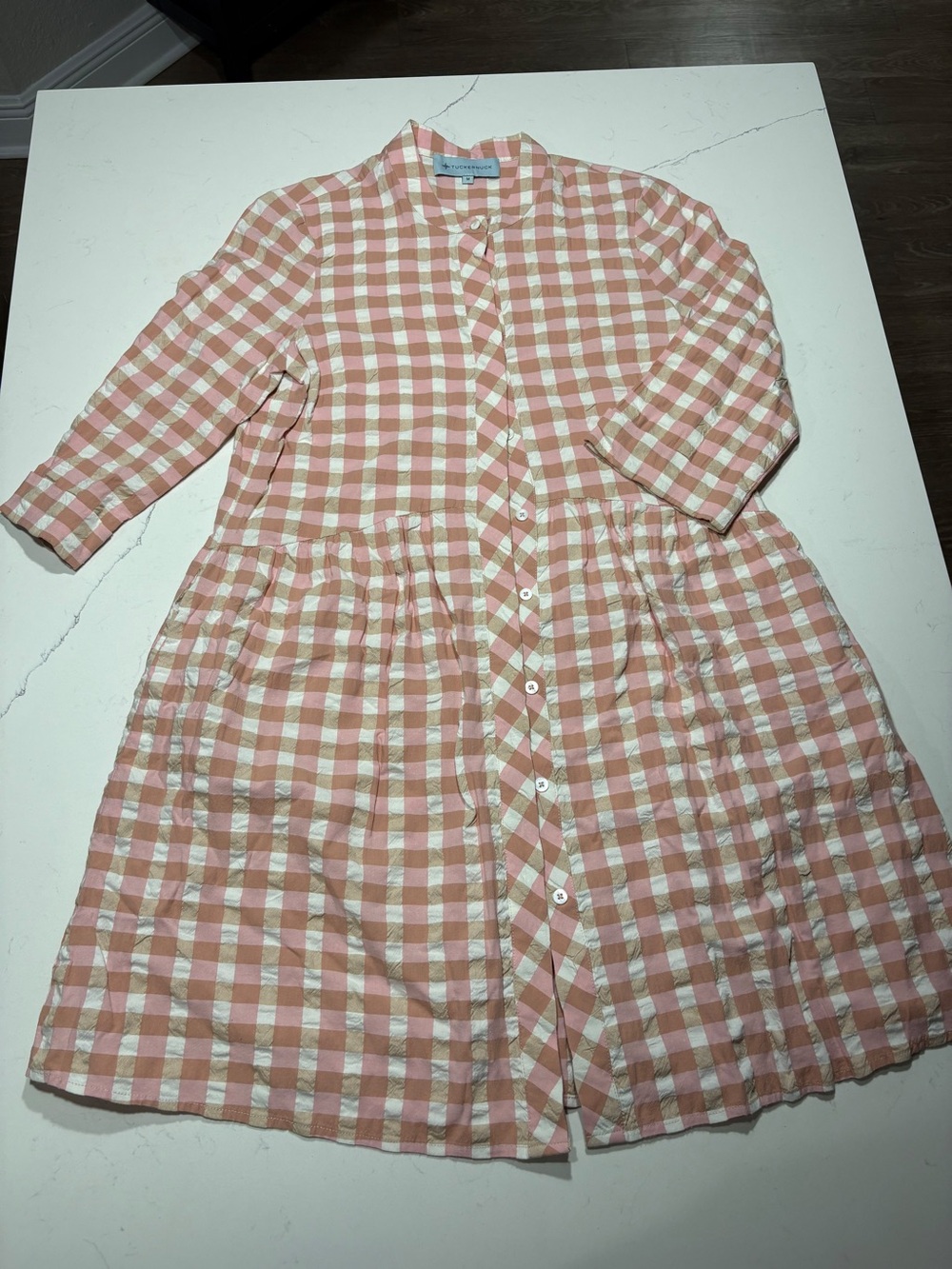 TUCKERNUCK PINK/TAN GINGHAM ROYAL SHIRT DRESS MEDIUM